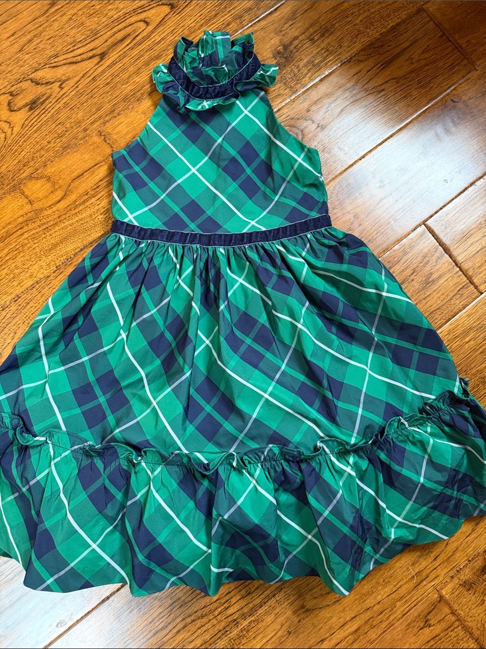 Janie and Jack Green and Navy Plaid Ruffled High-Neck Dress